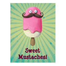 Pink Ice Cream with Moustaches Postcards
