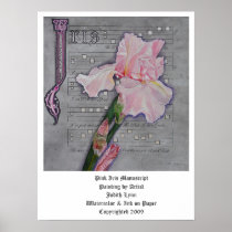 Pink Iris Manuscript Poster