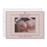 Pink Ivory Bow Baby Girl Photo Christening Personalized Invitations