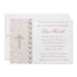 Pink Ivory Damask Cross Baby Girl Christening Custom Invites