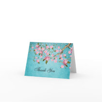 Pink Japanese Cherry Blossoms Thank You Cards