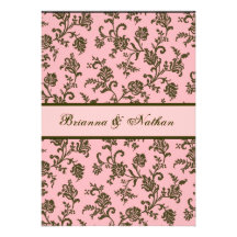 Pink & Khaki Flower Damask Wedding Invitation