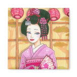 Pink Kimono Magnet, Maiko Geisha Art