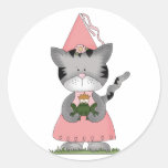 Pink Kitty Princess Round Stickers