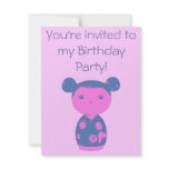 Pink Kokeshi Blue Birthday Party Invitation