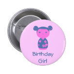 Pink Kokeshi Blue Button