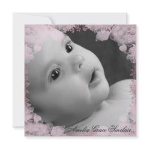 Pink Lace Black Vintage Photo Birth Announcement