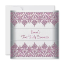 Pink Lace Girls First Communion Invitations