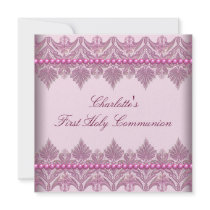 Pink Lace Pearls Girls Pink 1st Communion