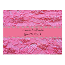 Pink lace wedding favours postcard