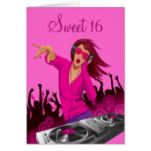 Pink Lady DJ Sweet 16 Greeting Cards