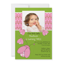 Pink ladybug Photo Birthday Invitation