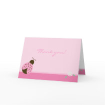 Pink Ladybug with daisy FOLDED thank you note