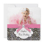 Pink Leopard Girls Photo 1st Birthday Party invitations