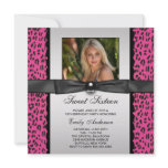 Pink Leopard Photo Sweet 16 Birthday Party invitations