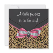 Pink Leopard Princess Baby Shower Personalized Announcements