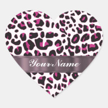 Pink leopard print heart sticker