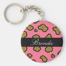 Pink Leopard Print Personalised Key Chain