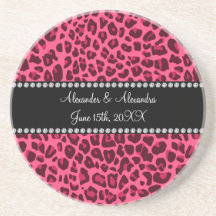 Pink leopard print wedding favors beverage coaster