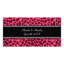 Pink leopard print wedding favors custom photo card