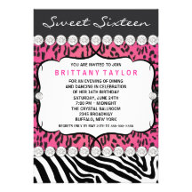 Pink Leopard Zebra Sweet 16 Party Custom Invite