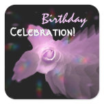 Pink Lilac Dancing Butterfly Rose Birthday Square Stickers