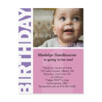 Pink Lilac Panel 1st Birthday Invitation Post Card
