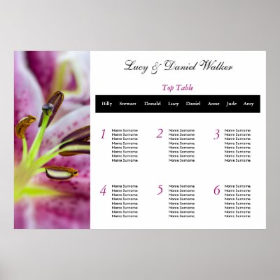 Pink Lilly Wedding Seating Table Plan Print by honey moon