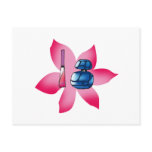 Pink lip gloss and a blue perfume postcards