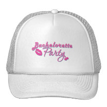 pink lips cherries bachelorette party bridal mesh hat