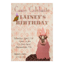 Pink Llama Birthday Invitation