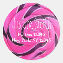 Pink Lollipop Address Round Sticker