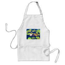 Pink Lotus Flower floating with lily pads on pond Aprons