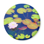 Pink Lotus Flower floating with lily pads on pond magnets