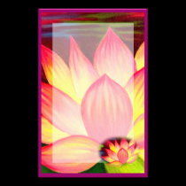 Pink Lotus Water Lily Flowers Painting Stationary stationery