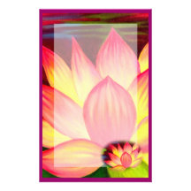 Pink Lotus Water Lily Flowers Painting Stationary Stationery Paper