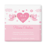 Pink Love Birds Baby Birth Announcement magnets