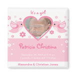 Pink Love Birds Photo Baby Birth Announcement Refrigerator Magnets