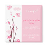 Pink Love Birds Spring Flowers Baby Announcement Magnets