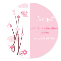 Pink Love Birds Spring Flowers Baby Announcement