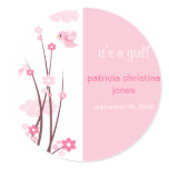 Pink Love Birds Spring Flowers Baby Announcement stickers