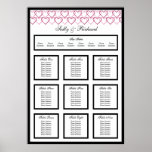 Pink Love Heart Wedding Table Seating Plan Print