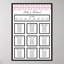 Pink Love Heart Wedding Table Seating Plan Print