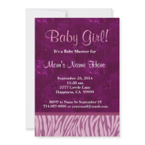 Pink Magenta Zebra Butterflies Girl Baby Shower Invites