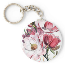 Pink Magnolia Flowers Keychain