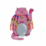 pink maneki neko w/cranes photo sculptures