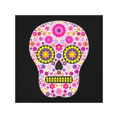 Pink Mexican Sugar Skull Stretched Canvas Print by hippygiftshop