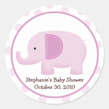 Pink Mod Elephant Baby Shower Favour Sticker