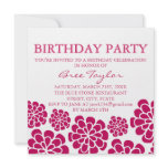 Pink Mod Flower Design Birthday Invitation