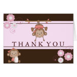 Pink Monkey Baby Shower Thank You Card